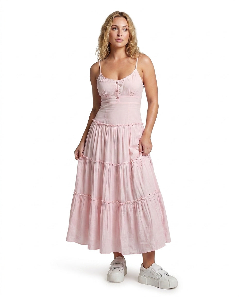 Damska sukienka midi z falbanami na ramiączkach-Maxi Dress-Olave