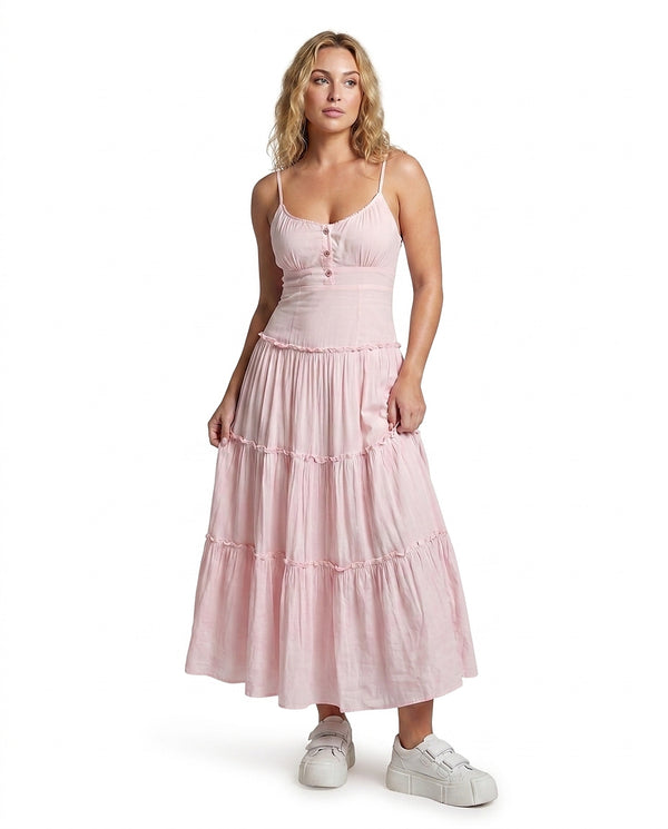 Damska sukienka midi z falbanami na ramiączkach-Maxi Dress-Olave