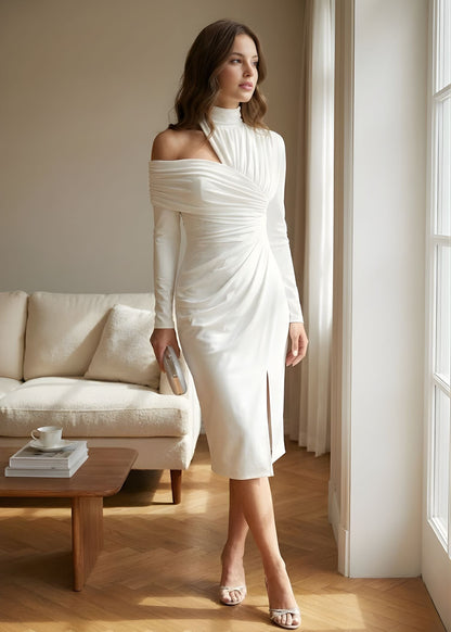 Damska sukienka midi z jednym rękawem-Midi Dress-Olave