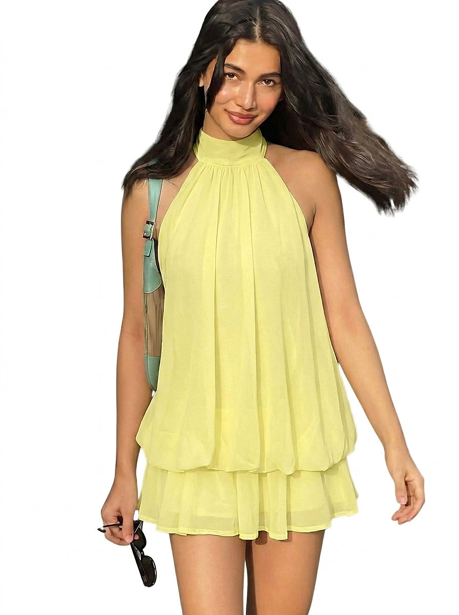 Damska sukienka mini bez rękawów z dekoltem typu halter-Mini Dress-Olave