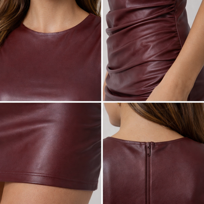 Damska sukienka mini bez rękawów z marszczeniami i okrągłym dekoltem-Mini Dress-Olave