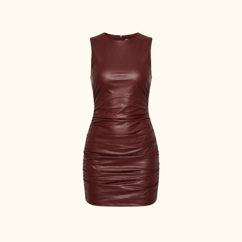 Damska sukienka mini bez rękawów z marszczeniami i okrągłym dekoltem-Mini Dress-Olave