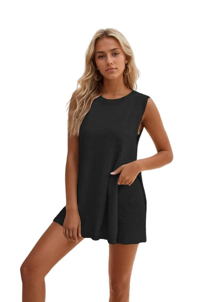 Damska Sukienka Mini Bez Rękawów z Okrągłym Dekoltem-Mini Dress-Olave