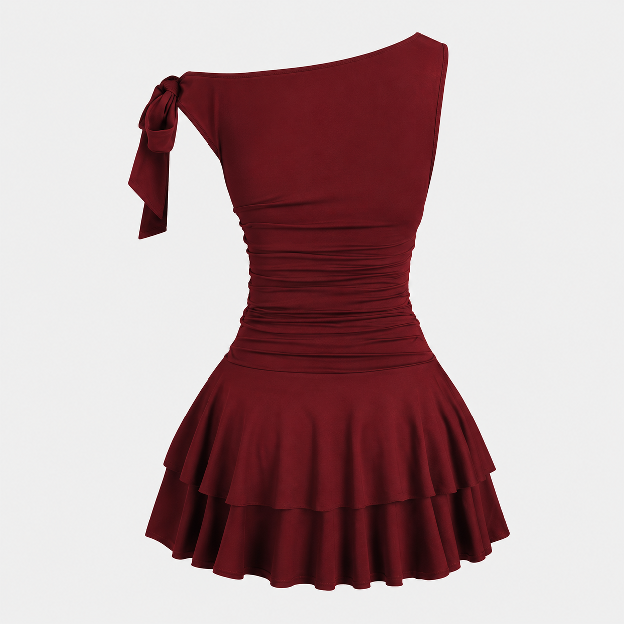 Damska Sukienka Mini na Jedno Ramię z Falbaną-Mini Dress-Olave