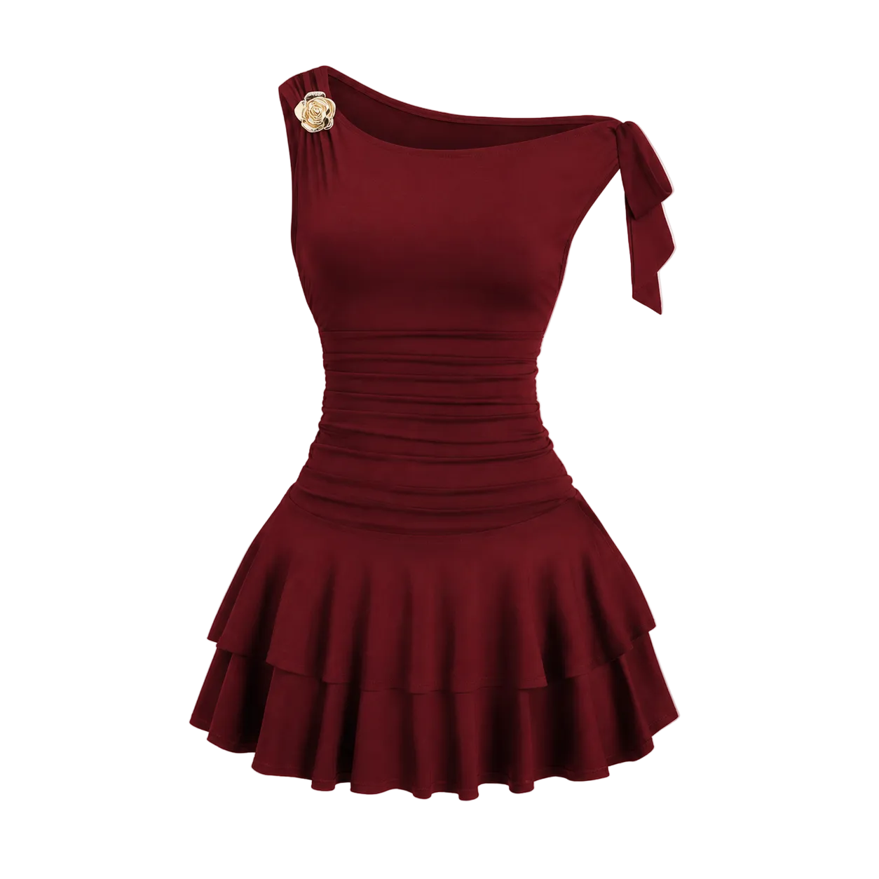 Damska Sukienka Mini na Jedno Ramię z Falbaną-Mini Dress-Olave