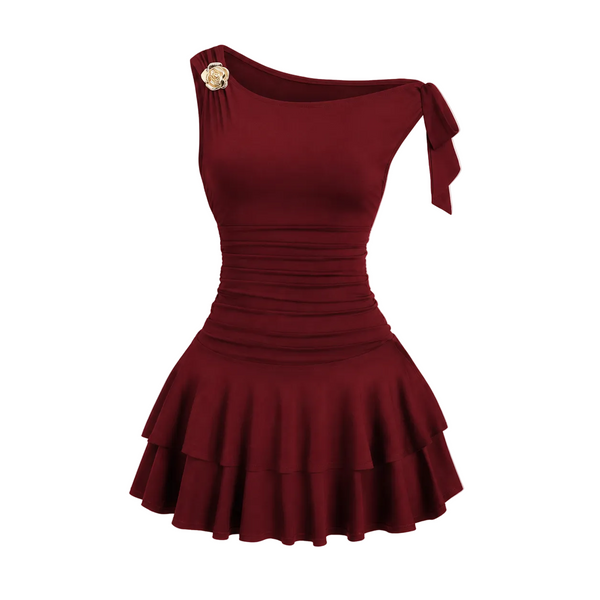 Damska Sukienka Mini na Jedno Ramię z Falbaną-Mini Dress-Olave