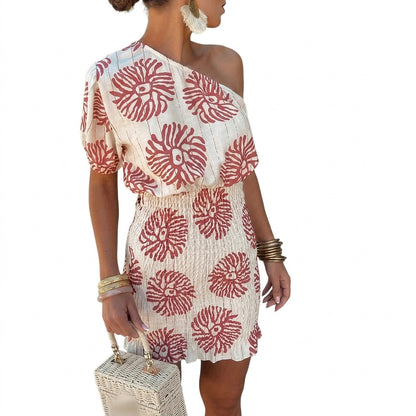 Damska sukienka mini na jedno ramię z marszczeniem-Mini Dress-Olave