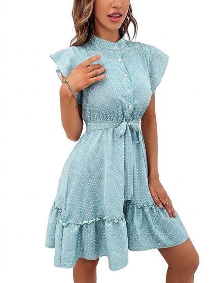 Damska sukienka mini w kropki z falbanami-Mini Dress-Olave