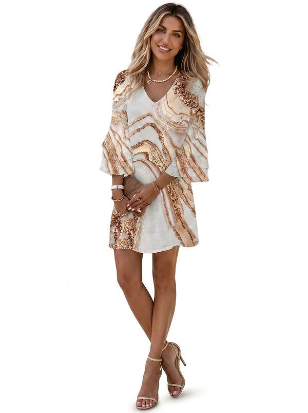 Damska sukienka mini w marmurowy wzór-Mini Dress-Olave