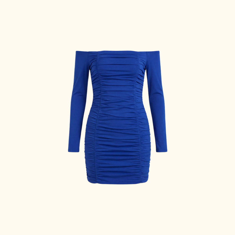 Damska sukienka mini z dekoltem off-shoulder i marszczeniami-Mini Dress-Olave