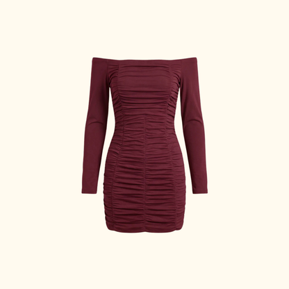 Damska sukienka mini z dekoltem off-shoulder i marszczeniami-Mini Dress-Olave