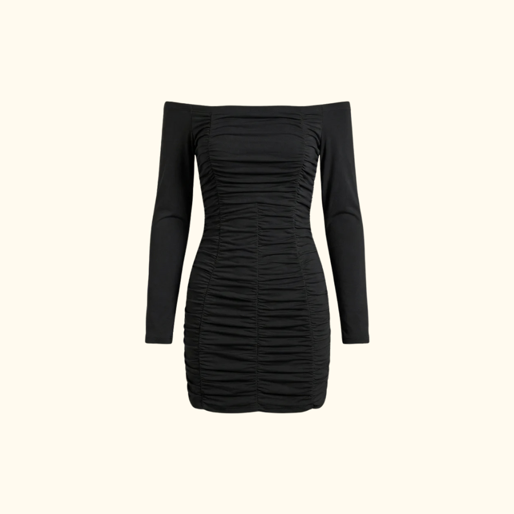 Damska sukienka mini z dekoltem off-shoulder i marszczeniami-Mini Dress-Olave