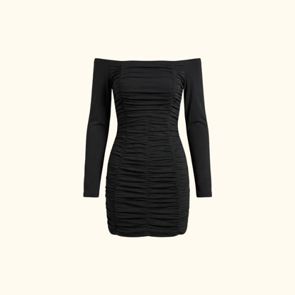 Damska sukienka mini z dekoltem off-shoulder i marszczeniami-Mini Dress-Olave