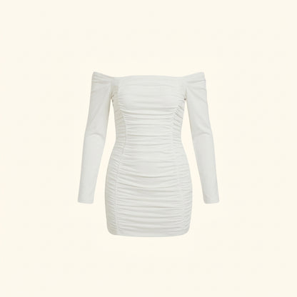 Damska sukienka mini z dekoltem off-shoulder i marszczeniami-Mini Dress-Olave