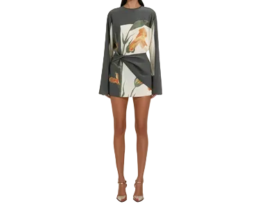 Damska sukienka mini z długimi rękawami i drapowanym przodem-Dresses for Women-Olave