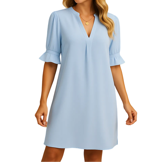 Damska sukienka z krótkim rękawem i dekoltem w kształcie V z falbanami-Dresses for Women-Olave