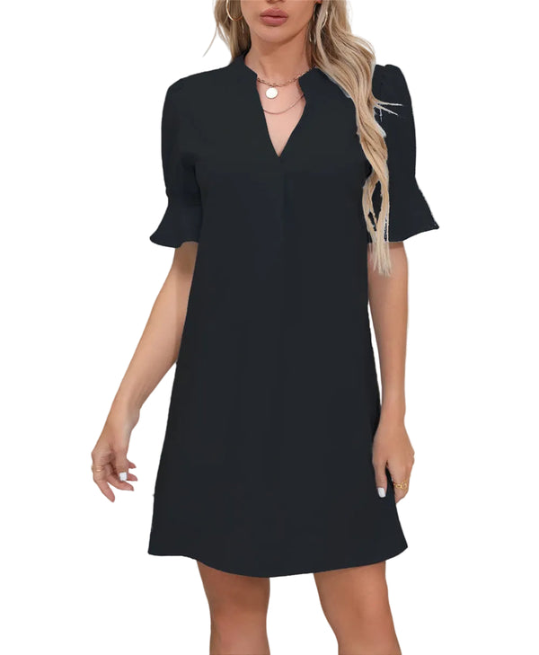 Damska Sukienka z Krótkim Rękawem i Dekoltem w Kształcie V-Mini Dress-Olave