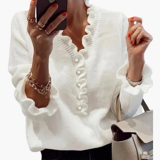 Damska sweter z długim rękawem i falbanami-Sweaters for Women-Olave