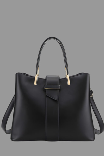 Damska torba typu tote o usztywnionej formie z podwójnymi uchwytami, centralnym paskiem i odpinanym paskiem na ramię-Accessories for Women-Olave