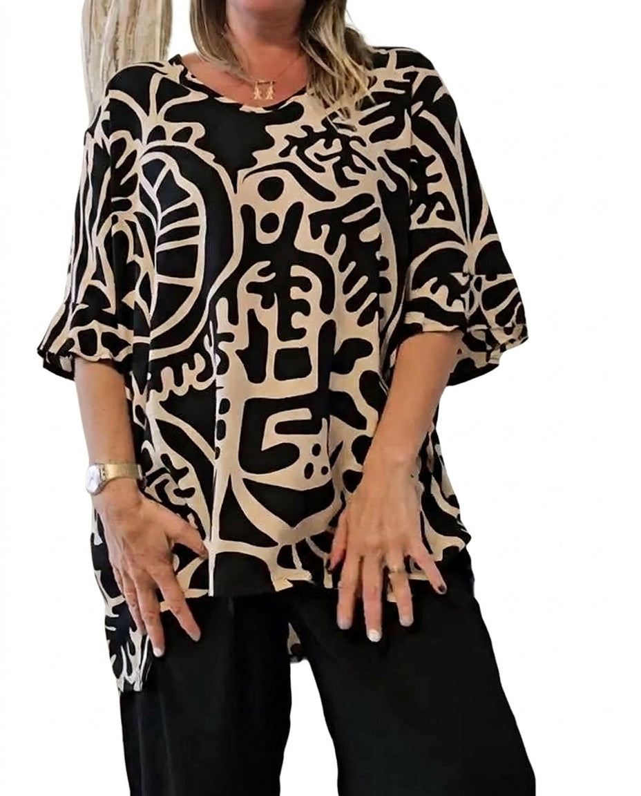 Damska tunika oversize z abstrakcyjnym nadrukiem-Tops for women-Olave