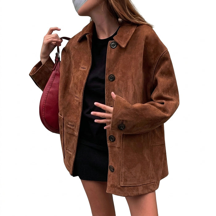 Damska zamszowa kurtka zapinana na guziki-Jacket for women-Olave