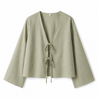 Damski crop top z długim rękawem i wiązaniem z przodu-Tops for women-Olave