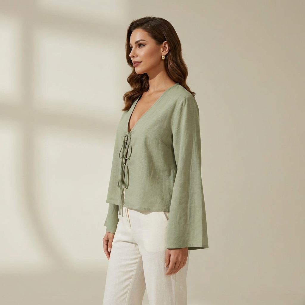 Damski crop top z długim rękawem i wiązaniem z przodu-Tops for women-Olave