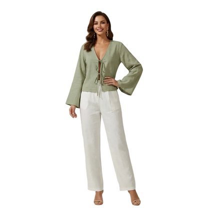 Damski crop top z długim rękawem i wiązaniem z przodu-Tops for women-Olave