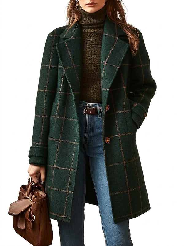 Damski długi płaszcz w kratę-Coats for Women-Olave