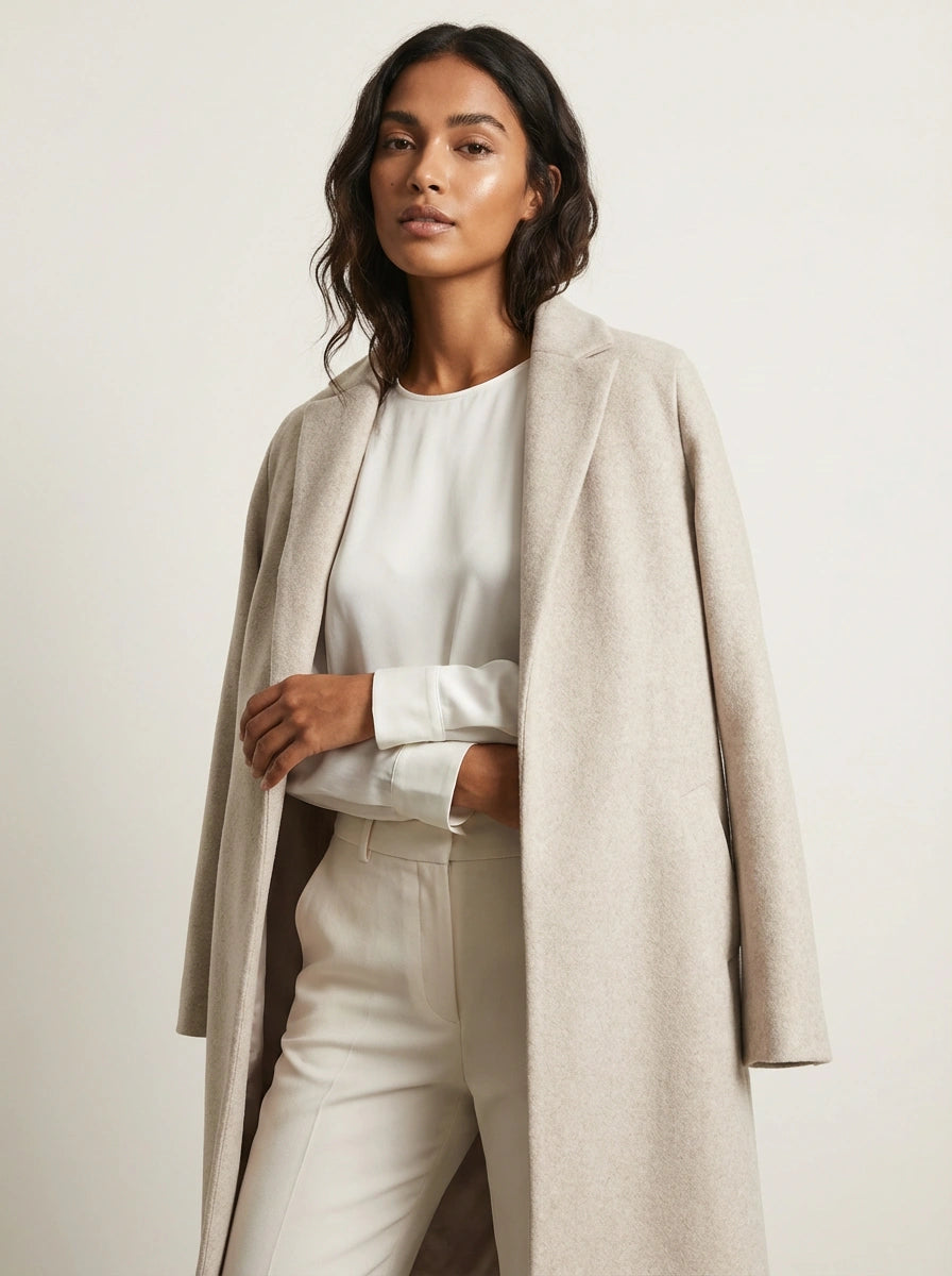 Damski długi płaszcz z domieszką wełny-Coats for women-Olave
