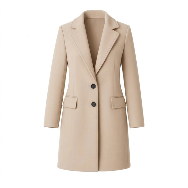 Damski długi płaszcz z klapami i zapięciem na dwa guziki-Coats for women-Olave