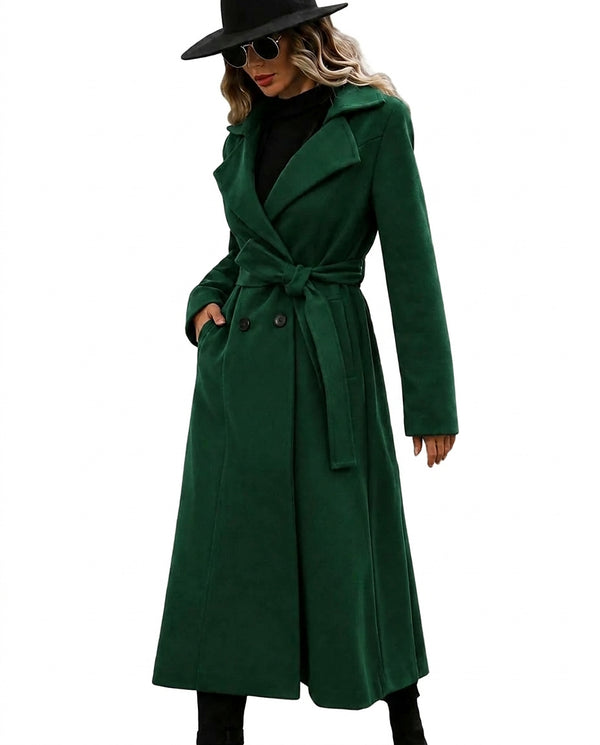 Damski długi trencz z paskiem i kołnierzem z klapami-Coats for women-Olave