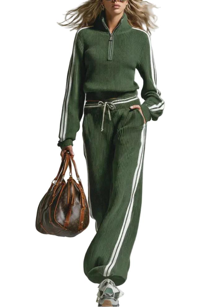 Damski dwuczęściowy komplet prążkowany z zamkiem-Sets for Women-Olave