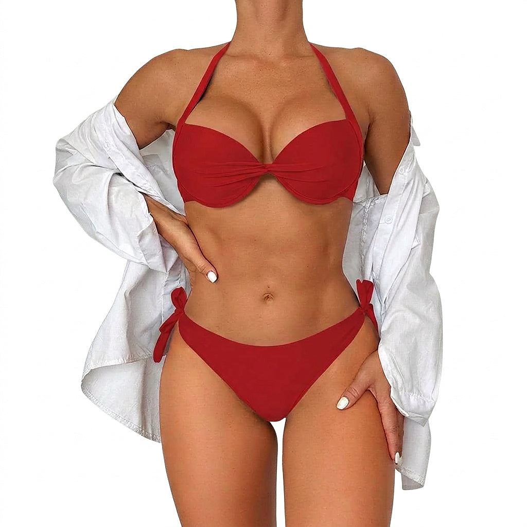 Damski dwuczęściowy kostium kąpielowy z wiązaniem na szyi-Swimwear for Women-Olave