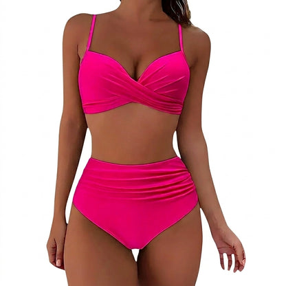 Damski dwuczęściowy strój kąpielowy z wysokim stanem i skrzyżowanym topem-Swimwear for women-Olave