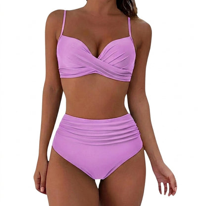 Damski dwuczęściowy strój kąpielowy z wysokim stanem i skrzyżowanym topem-Swimwear for women-Olave