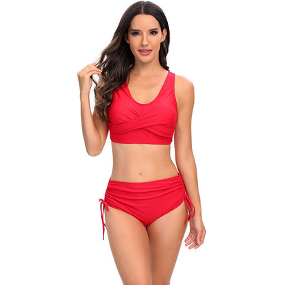 Damski dwuczęściowy strój kąpielowy z wysokim stanem i wiązaniami po bokach-Swimwear for Women-Olave