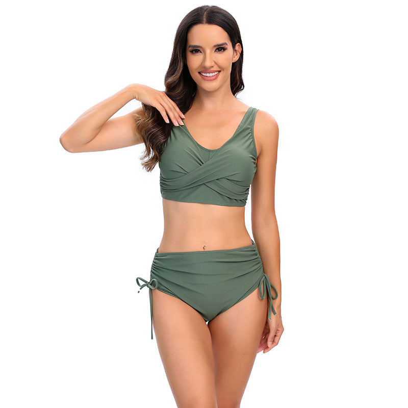 Damski dwuczęściowy strój kąpielowy z wysokim stanem i wiązaniami po bokach-Swimwear for Women-Olave
