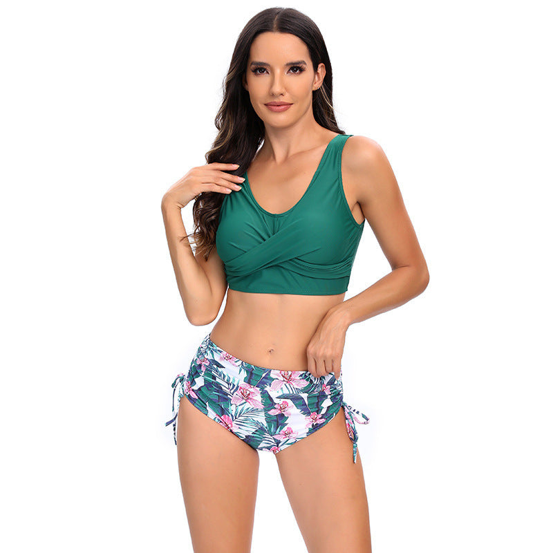 Damski dwuczęściowy strój kąpielowy z wysokim stanem i wiązaniami po bokach-Swimwear for Women-Olave