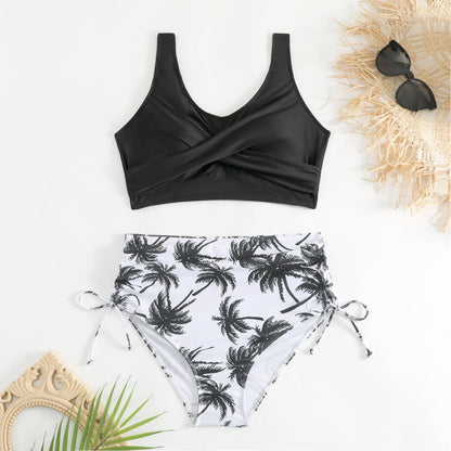 Damski dwuczęściowy strój kąpielowy z wysokim stanem i wiązaniami po bokach-Swimwear for Women-Olave