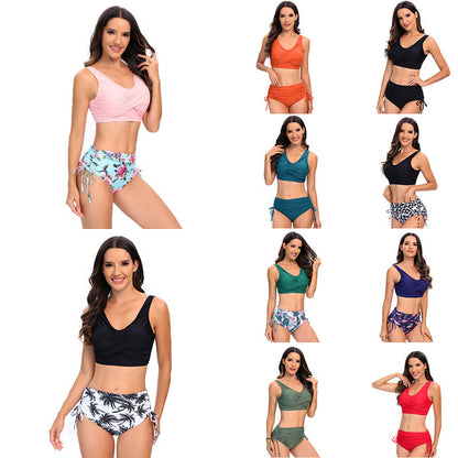 Damski dwuczęściowy strój kąpielowy z wysokim stanem i wiązaniami po bokach-Swimwear for Women-Olave