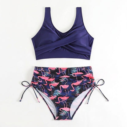 Damski dwuczęściowy strój kąpielowy z wysokim stanem i wiązaniami po bokach-Swimwear for Women-Olave