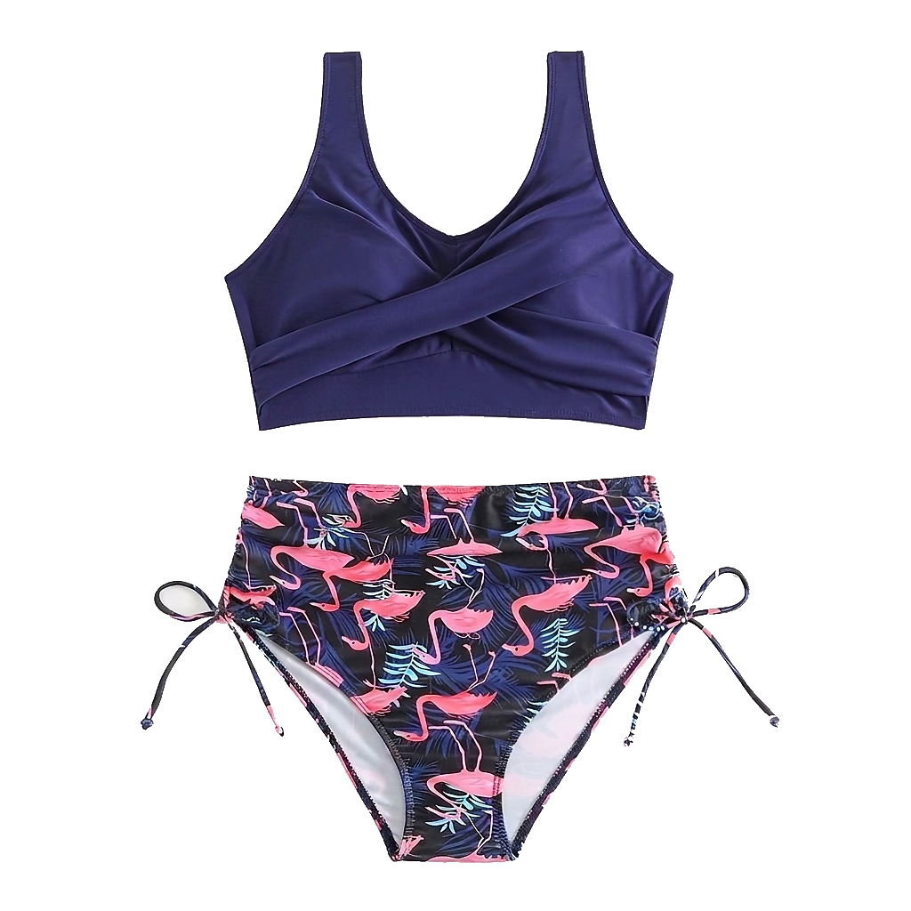 Damski dwuczęściowy strój kąpielowy z wysokim stanem i wiązaniami po bokach-Swimwear for Women-Olave