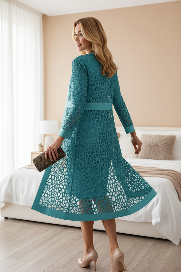 Damski dwuczęściowy zestaw sukienki z narzutką koronkową-Sets for Women-Olave