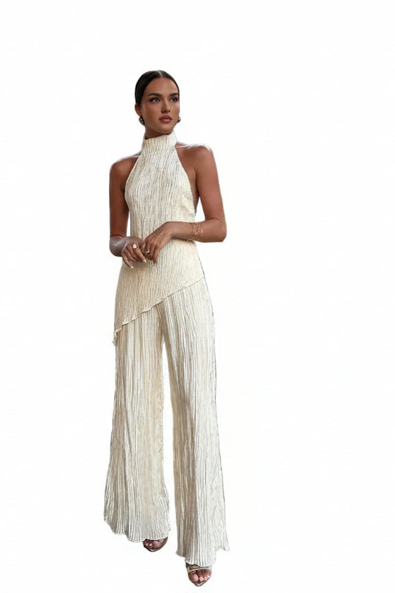 Damski dwuczęściowy zestaw z topem halter i szerokimi spodniami-Sets for Women-Olave