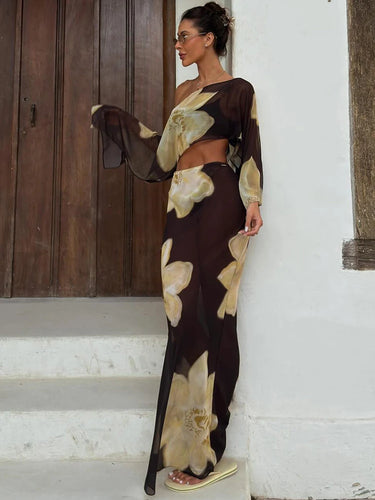 Damski dwuczęściowy zestaw z topem na jedno ramię i długą spódnicą-Sets for Women-Olave