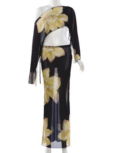 Damski dwuczęściowy zestaw z topem na jedno ramię i długą spódnicą-Sets for Women-Olave