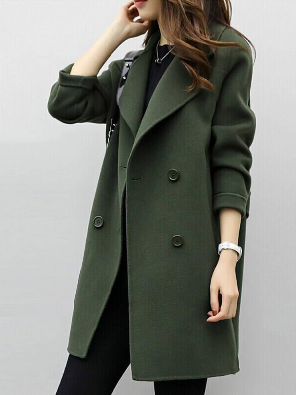Damski dwurzędowy długi płaszcz z klapami-Coats for woman-Olave