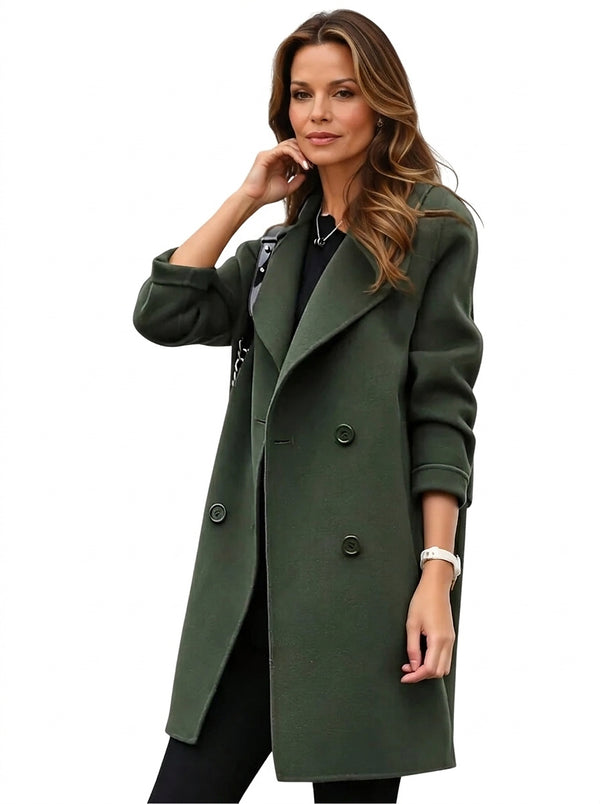 Damski dwurzędowy długi płaszcz z klapami-Coats for woman-Olave