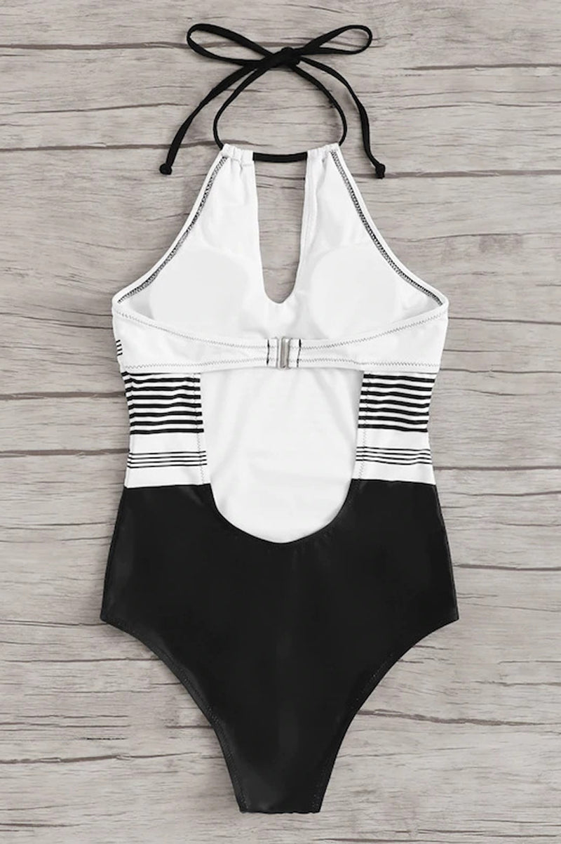 Damski jednoczęściowy strój kąpielowy wiązany na szyi z wycięciem typu łezka-Swimwear for women-Olave